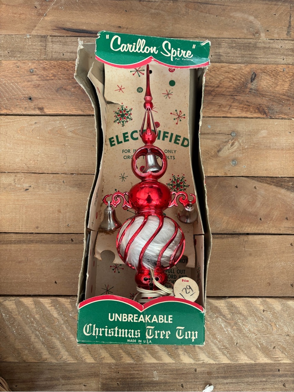 Bradford Carillon Spite unbreakable Red & White Christmas Tree Topper